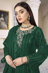 Buy Green With Embroidered Georgette Pakistani Suit Online - Back