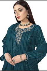 Buy Aqua Blue Georgette Embroidered Pakistani Suit Online - Side