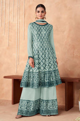 Buy Green Floral Georgette Embroidered Palazzo Suit Online