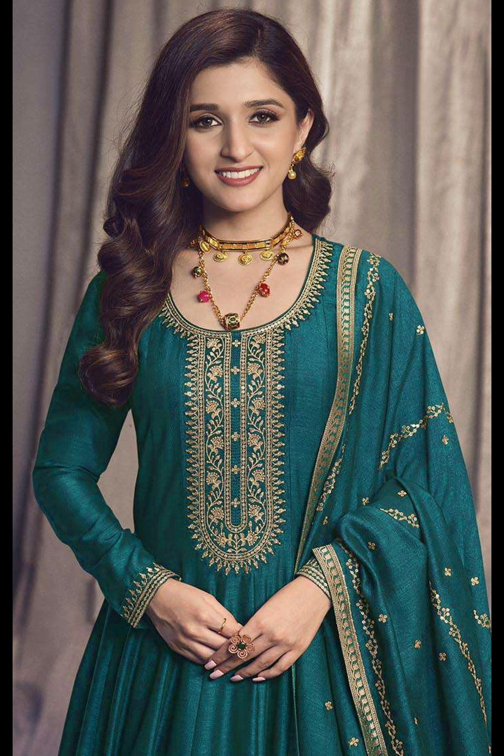 Buy Rama Art Silk Embroidered Anarkali Suit Set Online - Back