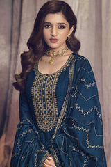 Buy Blue Art Silk Embroidered Anarkali Suit Set Online - Front