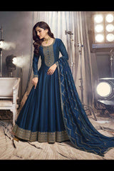 Buy Blue Art Silk Embroidered Anarkali Suit Set Online
