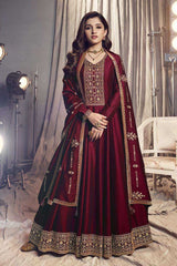 Buy Maroon Art Silk Embroidered Anarkali Suit Set Online