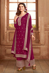 Buy Pink Georgette Silk Embroidered Palazzo Suit Online