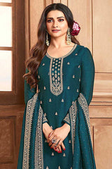 Buy Aqua Blue Georgette Silk Embroidered Palazzo Suit Online - Back