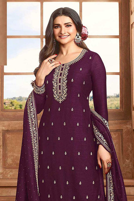 Buy Purple Georgette Silk Embroidered Palazzo Suit Online - Back