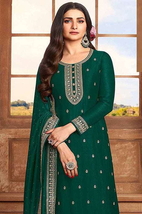 Buy Green Georgette Silk Embroidered Palazzo Suit Online - Back