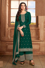 Buy Green Georgette Silk Embroidered Palazzo Suit Online