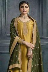 Buy Yellow Georgette Silk Embroidered Palazzo Suit Online - Back
