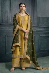 Buy Yellow Georgette Silk Embroidered Palazzo Suit Online