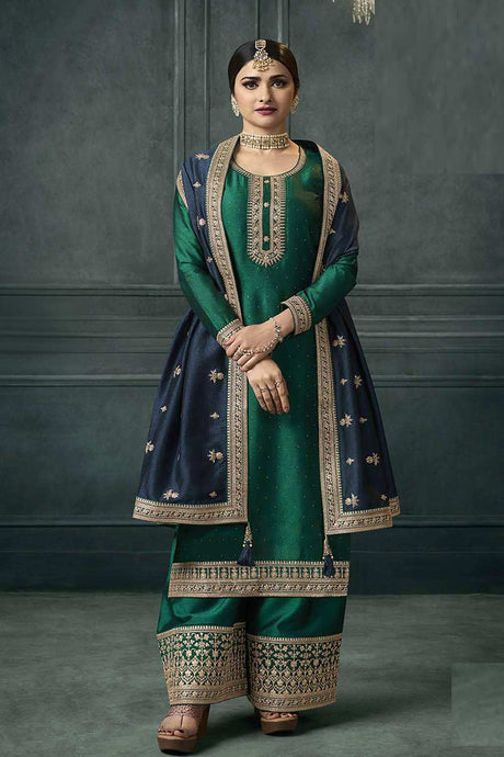 Buy Green Georgette Silk Embroidered Palazzo Suit Online