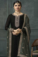 Buy Black Georgette Silk Embroidered Palazzo Suit Online - Back