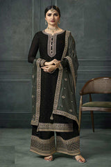 Buy Black Georgette Silk Embroidered Palazzo Suit Online