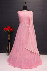 Buy Pink Georgette Thread and Sequins Work Anarkali Suit Set Online - Front