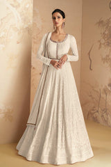 Buy White Georgette Thread and Sequins Work Anarkali Suit Set Online
