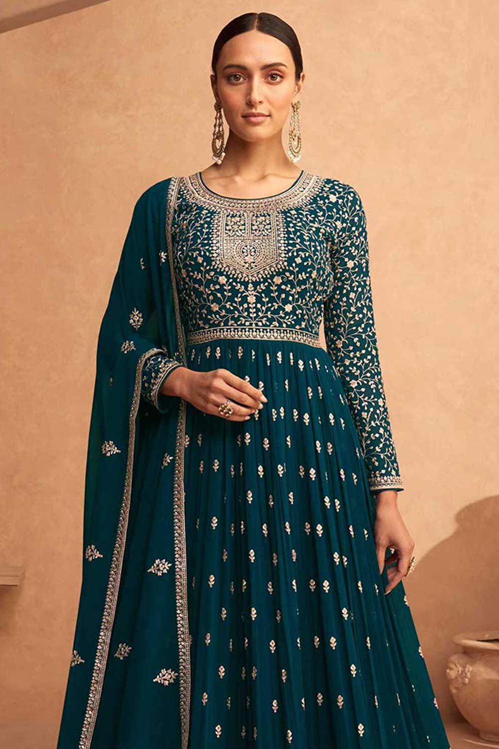 Buy Rama Embroidered Georgette Anarkali Suit Set Online - Back