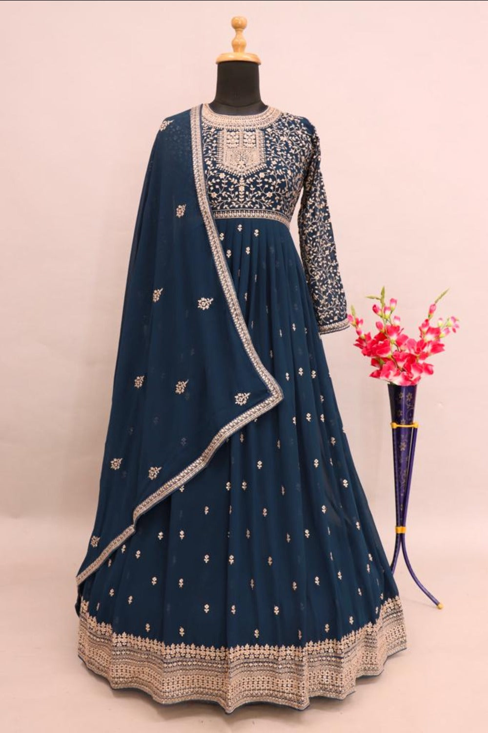Buy Rama Embroidered Georgette Anarkali Suit Set Online - Front