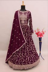 Buy Purple Embroidered Georgette Anarkali Suit Set Online - Front