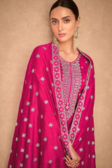 Pink Floral Embroidered Silk Straight Cut Suit