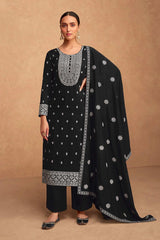 Black Floral Embroidered Silk Straight Cut Suit