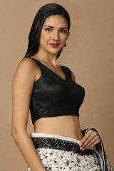 Black Silk Sleeveless Padded Blouse