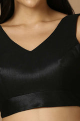 Black Silk Sleeveless Padded Blouse