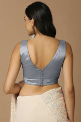 Grey Silk Sleeveless Padded Blouse