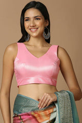 Pink Silk Sleeveless Padded Blouse