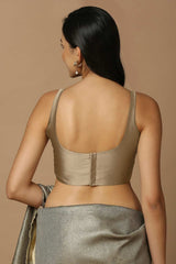 Beige Silk Sleeveless Padded Blouse