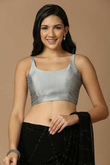 Silver Silk Sleeveless Padded Blouse