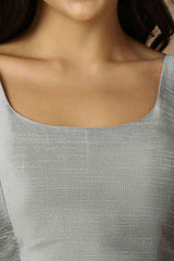 Silver Silk Sleeveless Padded Blouse