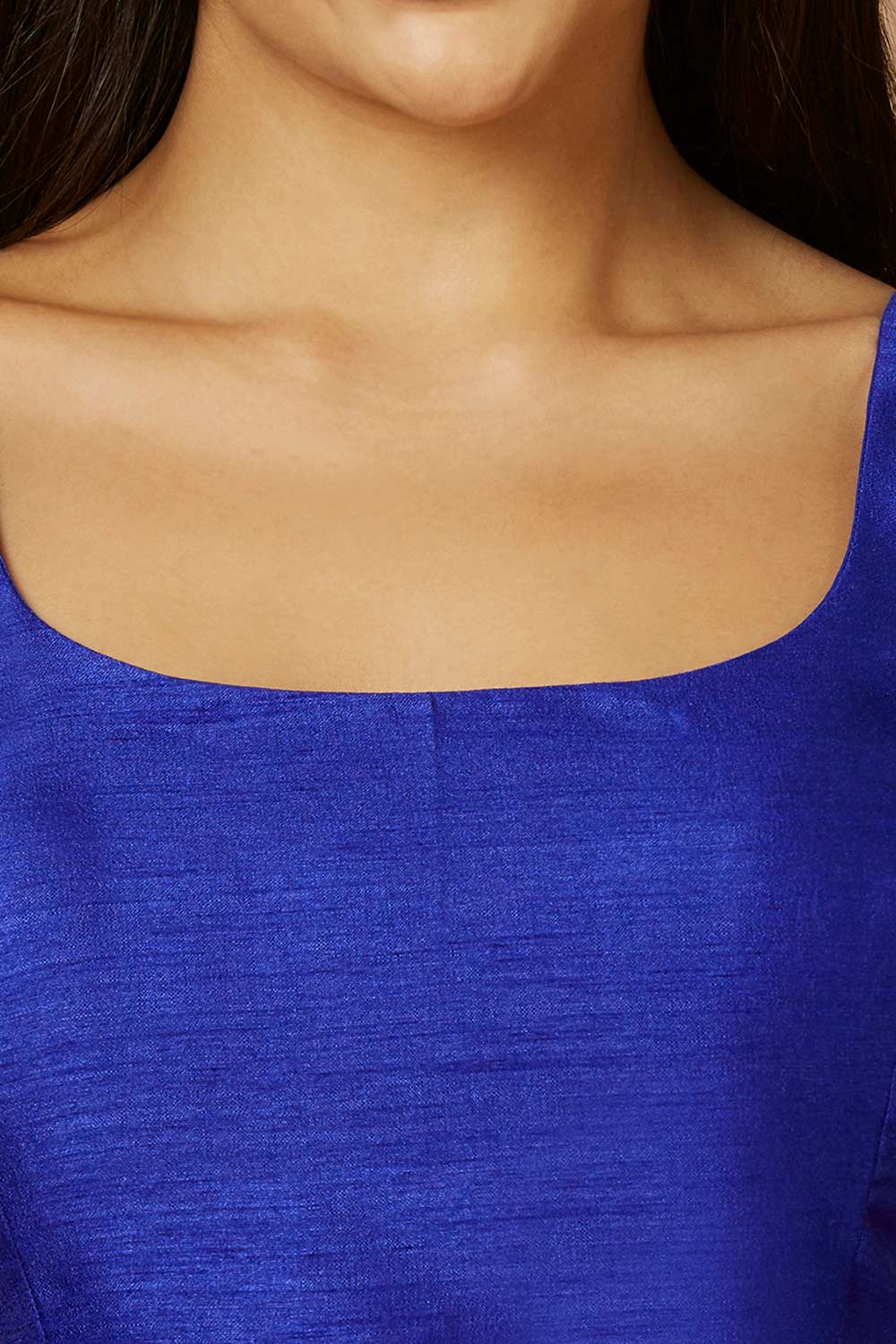 Blue Silk Sleeveless Padded Blouse