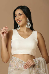 White Silk Sleeveless Padded Blouse