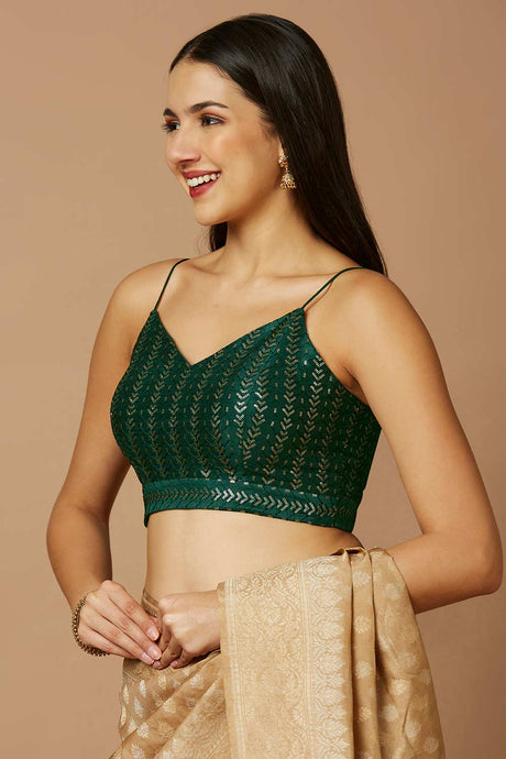 Green Silk Sleeveless Padded Blouse