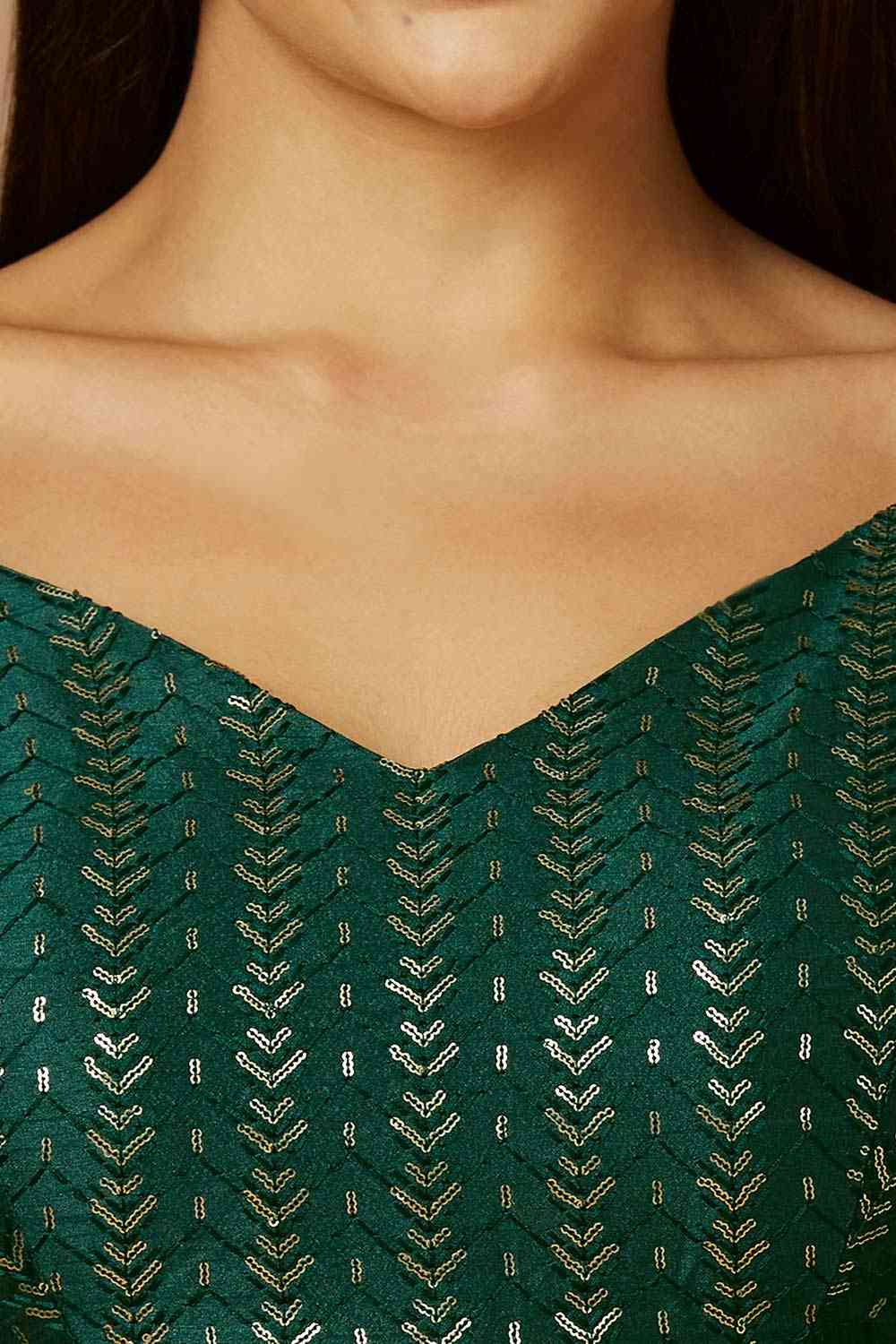 Green Silk Sleeveless Padded Blouse