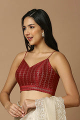 Red Silk Sleeveless Padded Blouse