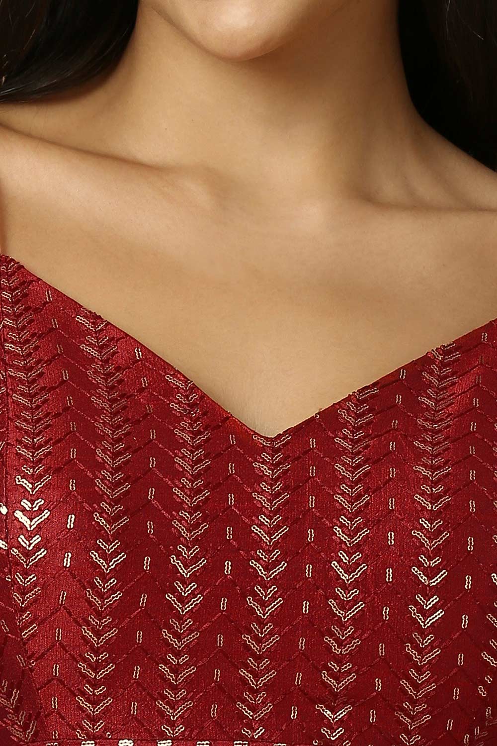 Red Silk Sleeveless Padded Blouse