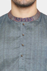 Buy Men's Poly Cottton Printed Short Kurta in Turquoise Online - Zoom In