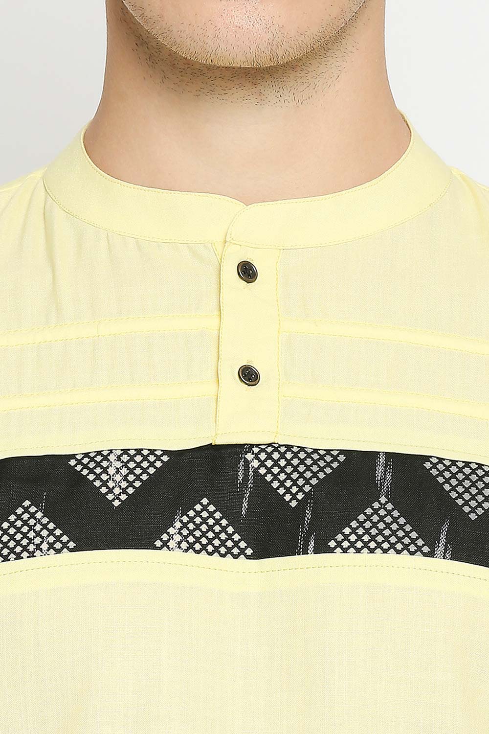 Buy Men's Cotton Plain Short Kurta in Yellow Online - Zoom In