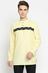 Buy Men's Cotton Plain Short Kurta in Yellow Online