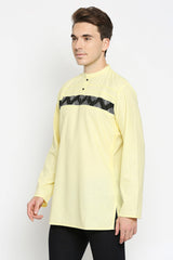 Buy Men's Cotton Plain Short Kurta in Yellow Online - Side