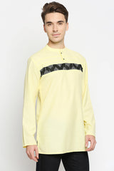 Buy Men's Cotton Plain Short Kurta in Yellow Online - Front