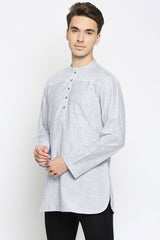 Buy Men's Cotton Stripes Short Kurta in White Online