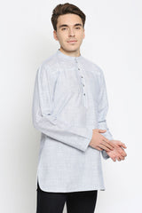 Buy Men's Cotton Stripes Short Kurta in White Online - Side