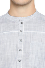 Buy Men's Cotton Stripes Short Kurta in White Online - Zoom In