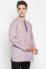 Buy Men's Cotton Textured Short Kurta in Magenta Online - Side