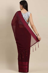 Georgette Solid Saree In Magenta