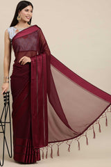 Georgette Solid Saree In Magenta