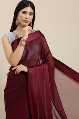 Georgette Solid Saree In Magenta