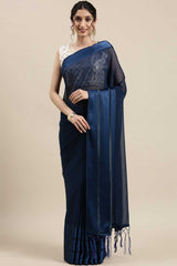 Georgette Solid Saree In Teal Blue